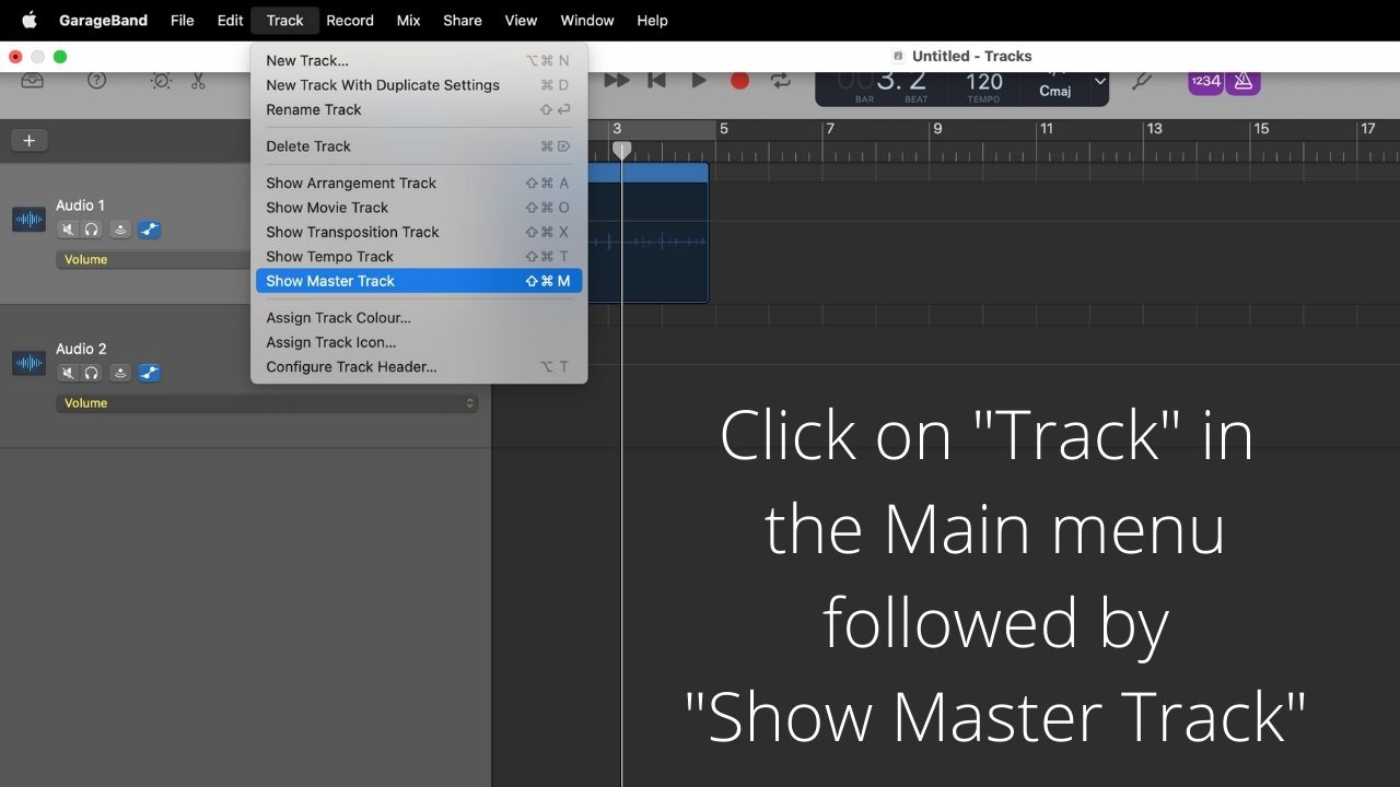 How to Fade in the Master Track in Garageband Step 1